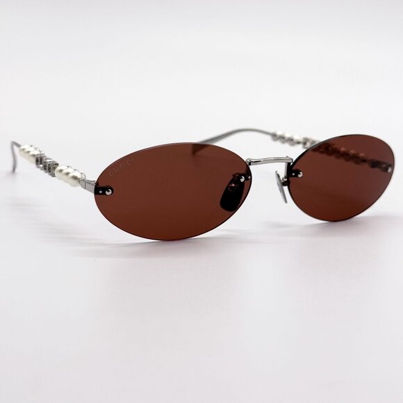 NEW GUCCI SUNGLASSES SILVER WOMEN OVAL EYEWEAR GUCCI GG1922S 002 - Picture 6 of 14